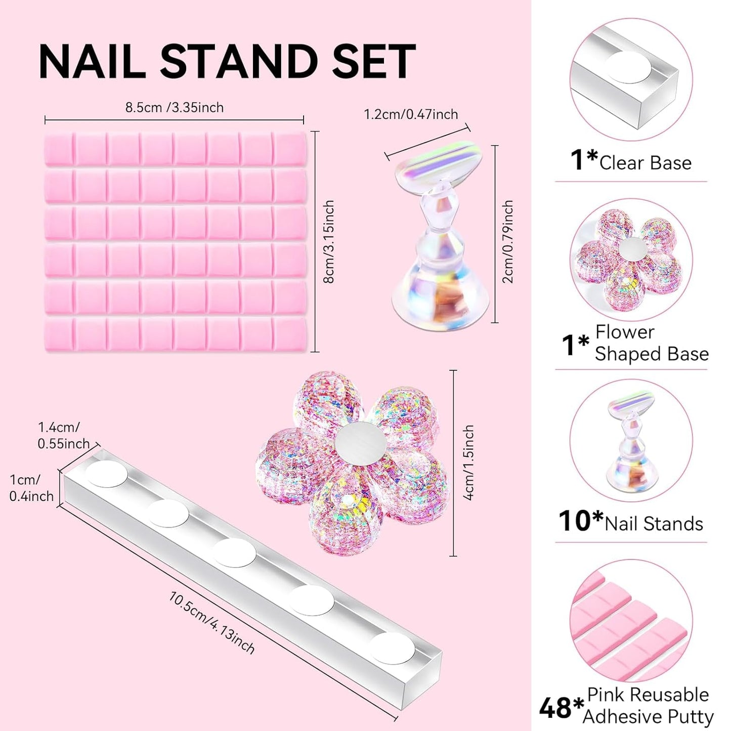 Makartt acryl nagelhouder, magnetische nagelhouder, nagelhouder, transparant roze nagelhouder met 48 zelfklevende stopverf