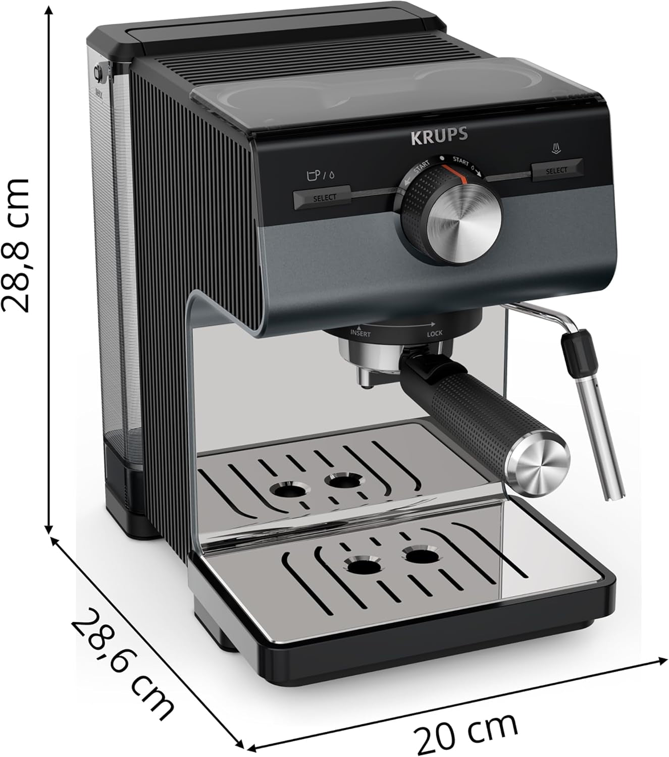 KRUPS Authentic+ espressomachine, 15 bar, intuïtieve bediening, uitgekiend design, stoompijpje, inclusief uitgebreide accessoires, Bullet Donkerzilver/RVS, XP384G10