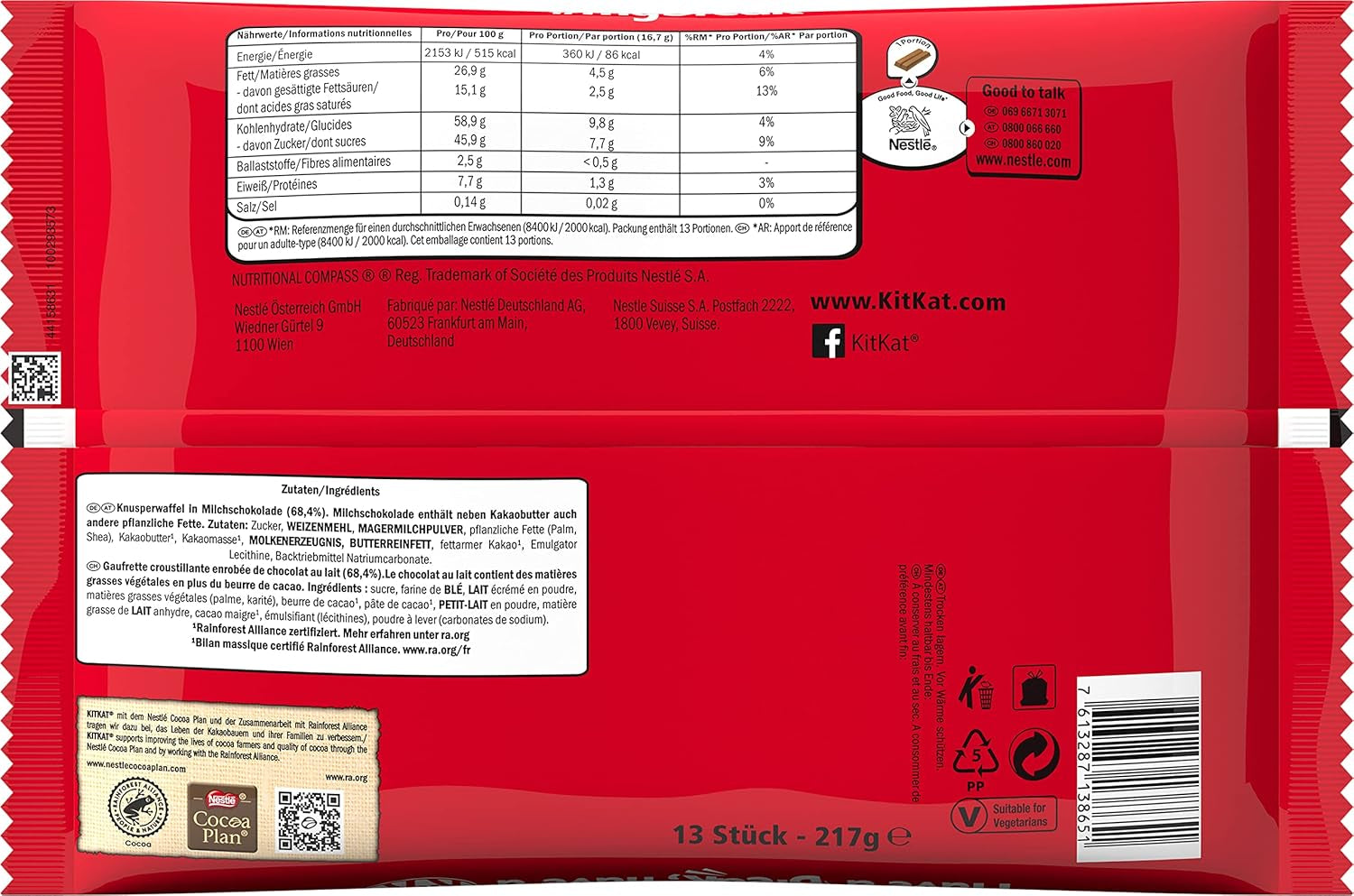 Nestlé Mini Chocoladerepen Melkchocolade Krokante Wafelrepen 3 Stuks (1 x 217 g)