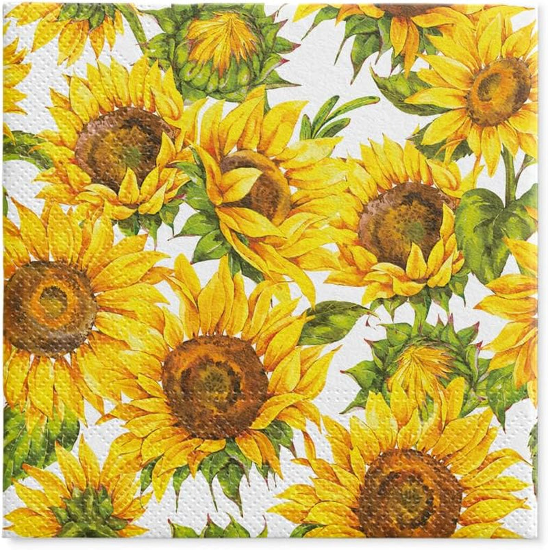 PAW - 3-laags servetten (33 x 33 cm) I 20 stuks I Perfect voor verjaardagen, feesten, dates I Herfsttafeldecoraties I Kleurrijke papieren servetten - Zonnebloemgele bloemblaadjes I Dansende zonnebloem