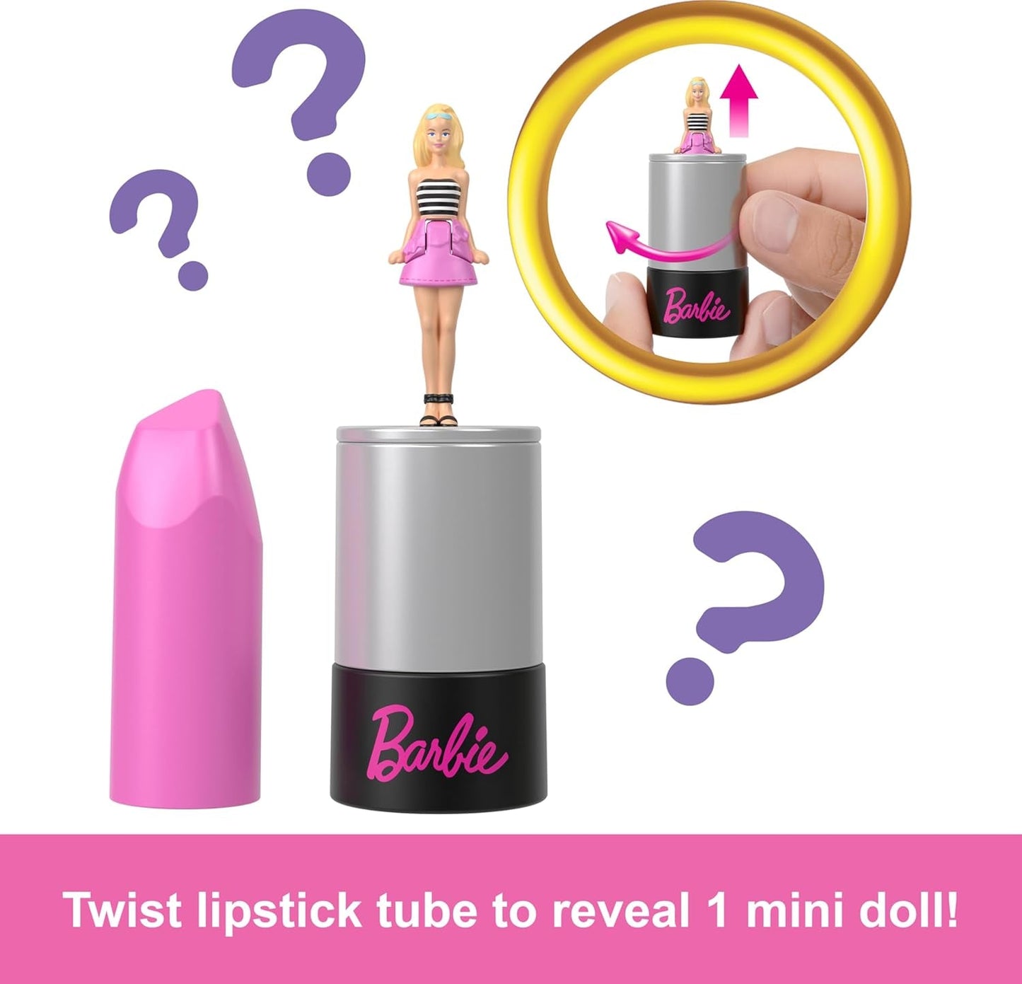 Barbie Mini Barbieland set van 5 fashionista's poppen, ca. Mini-poppen van 3,8 cm hoog in lippenstiftmouwen, verrassingscollectieset (stijlen kunnen variëren), JBD26 Naty Shop-poppen