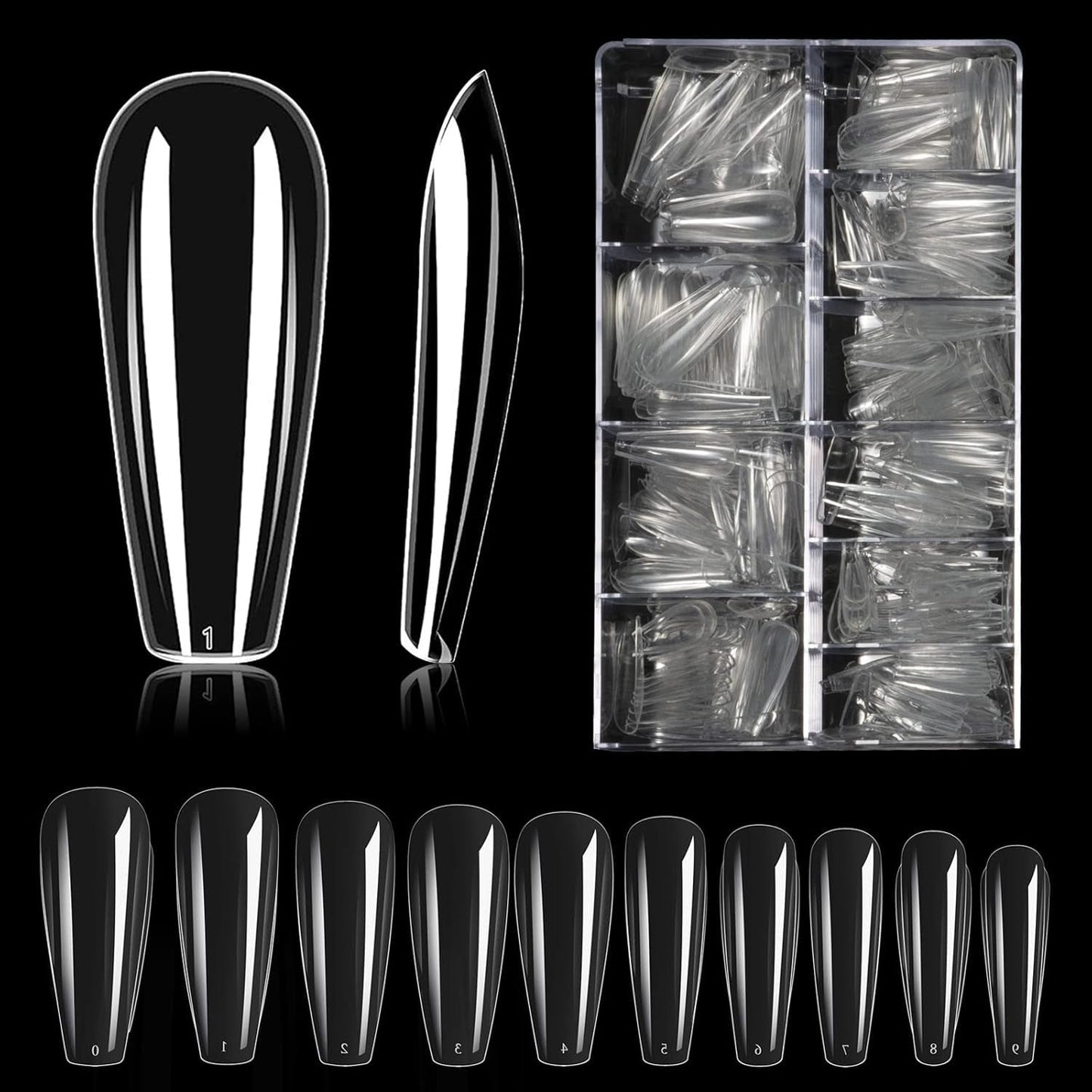 Soorten nagels, 500 stuks kunstmatige acryl valse nageltips met opbergdoos voor nagelsalons en doe-het-zelf nagelkunst voor thuis, 10 maten
