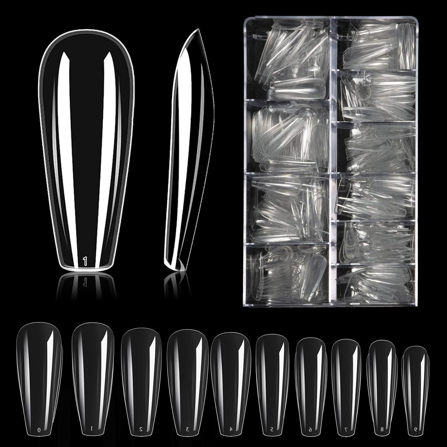 Soorten nagels, 500 stuks kunstmatige acryl valse nageltips met opbergdoos voor nagelsalons en doe-het-zelf nagelkunst voor thuis, 10 maten