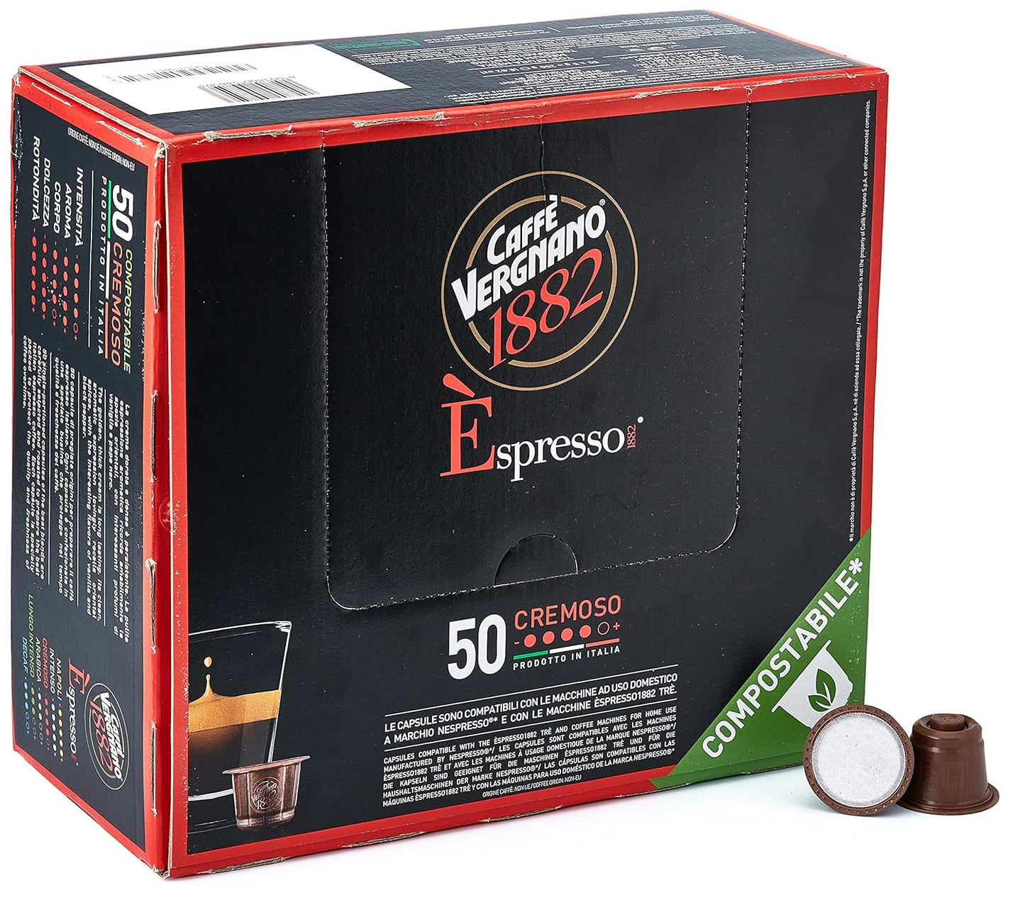 Caffè Vergnano 1882 - Èspresso Kompostierbare Kaffeekapseln, compatibel met Nespresso, Cremoso (romig) - Packung Enthält 50 Kapseln