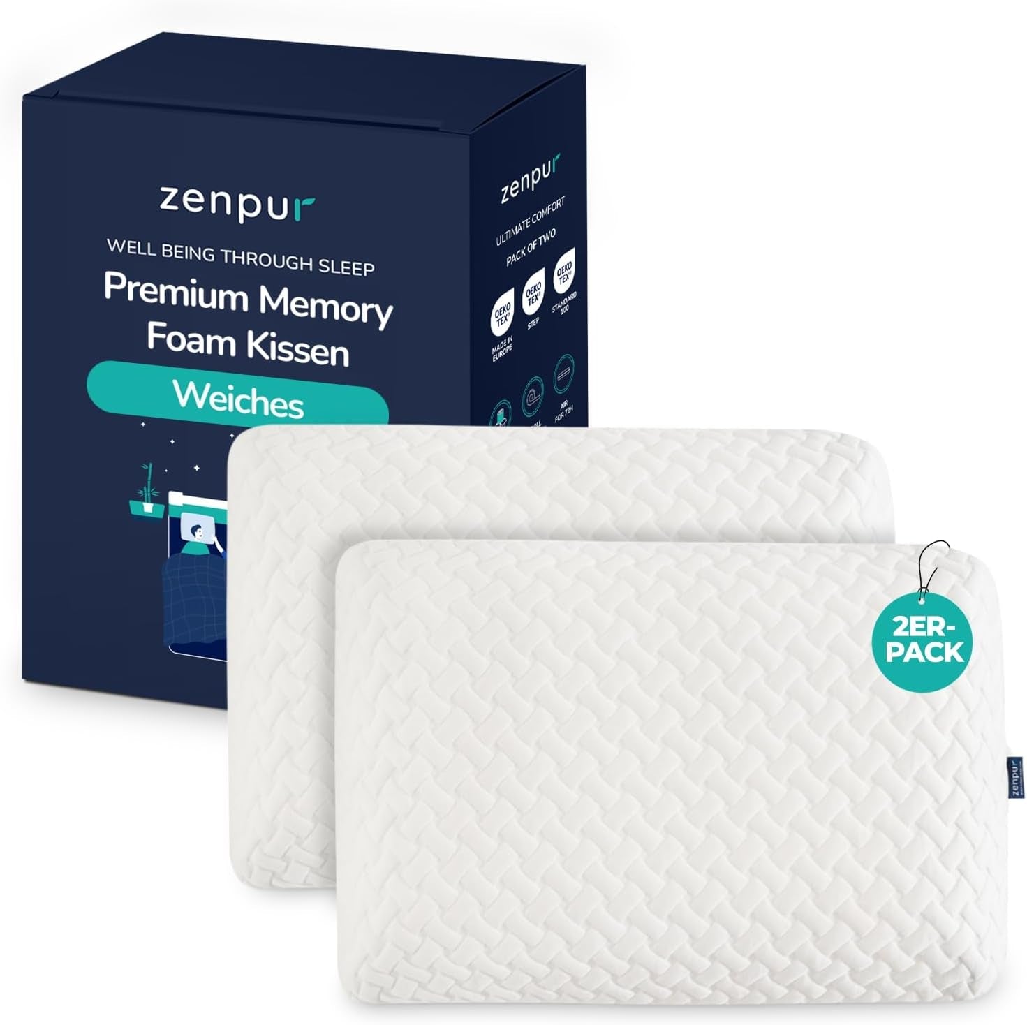 ZenPur Orthopedisch nekkussen 40x60-13cm, Memory Foam Hoofdkussen - Ergonomisch slaapkussen voor nek en schouders, Oeko-TEX gecertificeerd