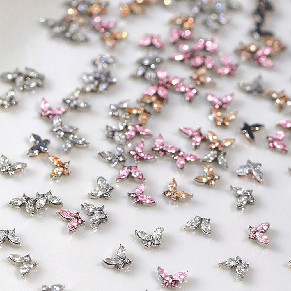 Mini Vlinder Zirkoon Nagelsleutelhangers Y2K Wit Champagne Roze Strass Kristal Vlindersleutelhangers Nagels 3D Vlinder Nageldesign Sleutelhangers Vlindernagels Decoratie Nagelkunst Sleutelhangers Nagelaccessoires