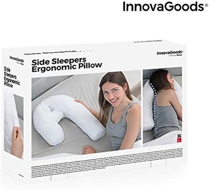 Innovagoods Ergonomisch U-vormig kussen voor zijslapers, ideaal voor zwangerschap, bevordert een rustige ademhaling, vermindert snurken, katoen en polyester, wit, 39 x 57 x 14 cm Cervicale orthopedische kussens Naty Shop