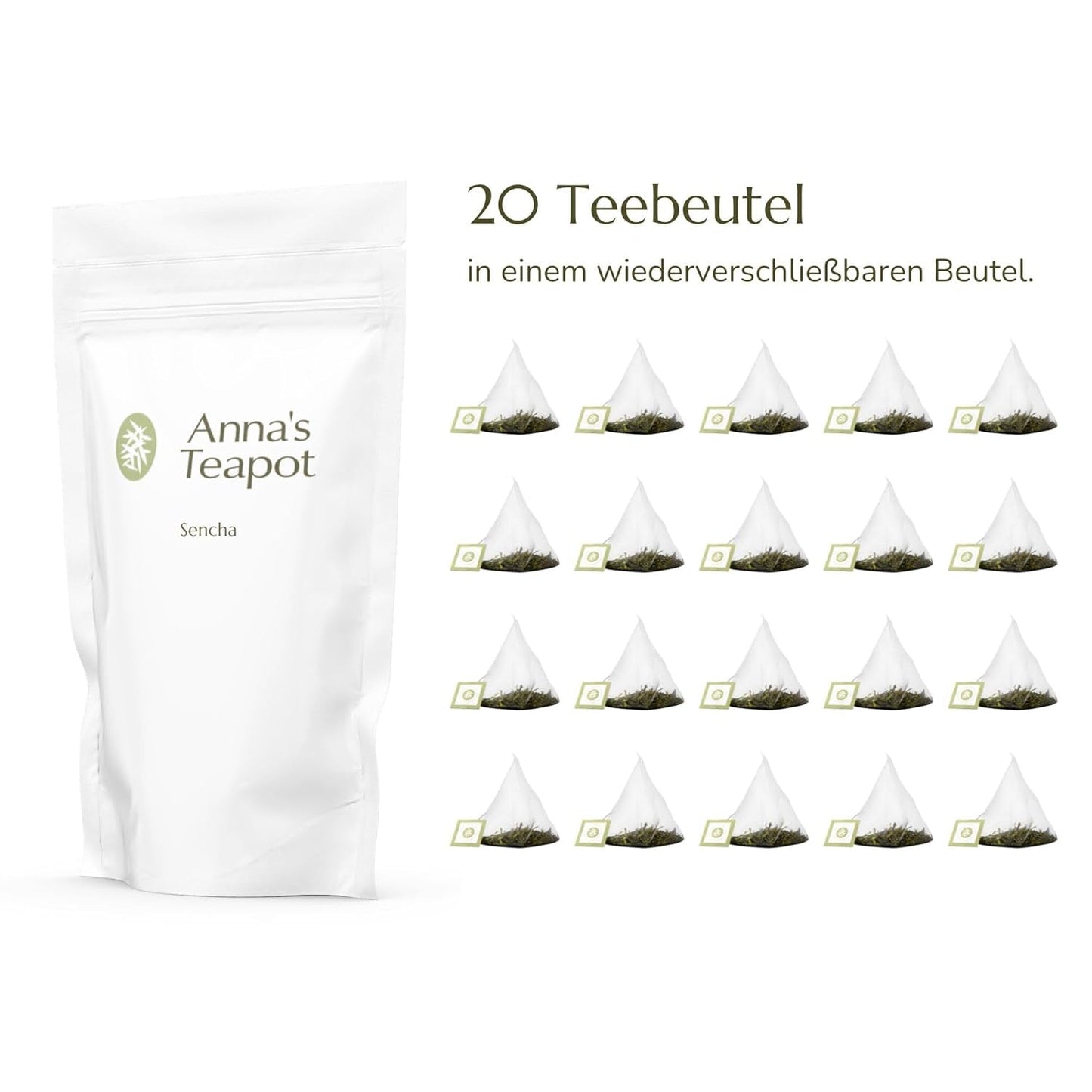 Anna'S Theepot Sencha Biologische Groene Theezakjes - Biologische Japanse Groene Thee 20 Piramidezakjes in een hersluitbare zak