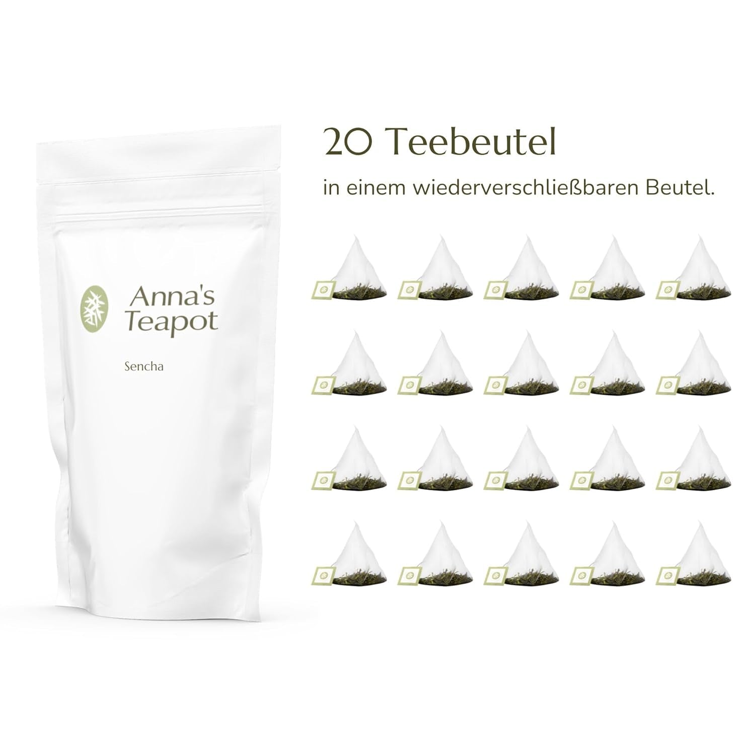 Anna'S Theepot Sencha Biologische Groene Theezakjes - Biologische Japanse Groene Thee 20 Piramidezakjes in een hersluitbare zak