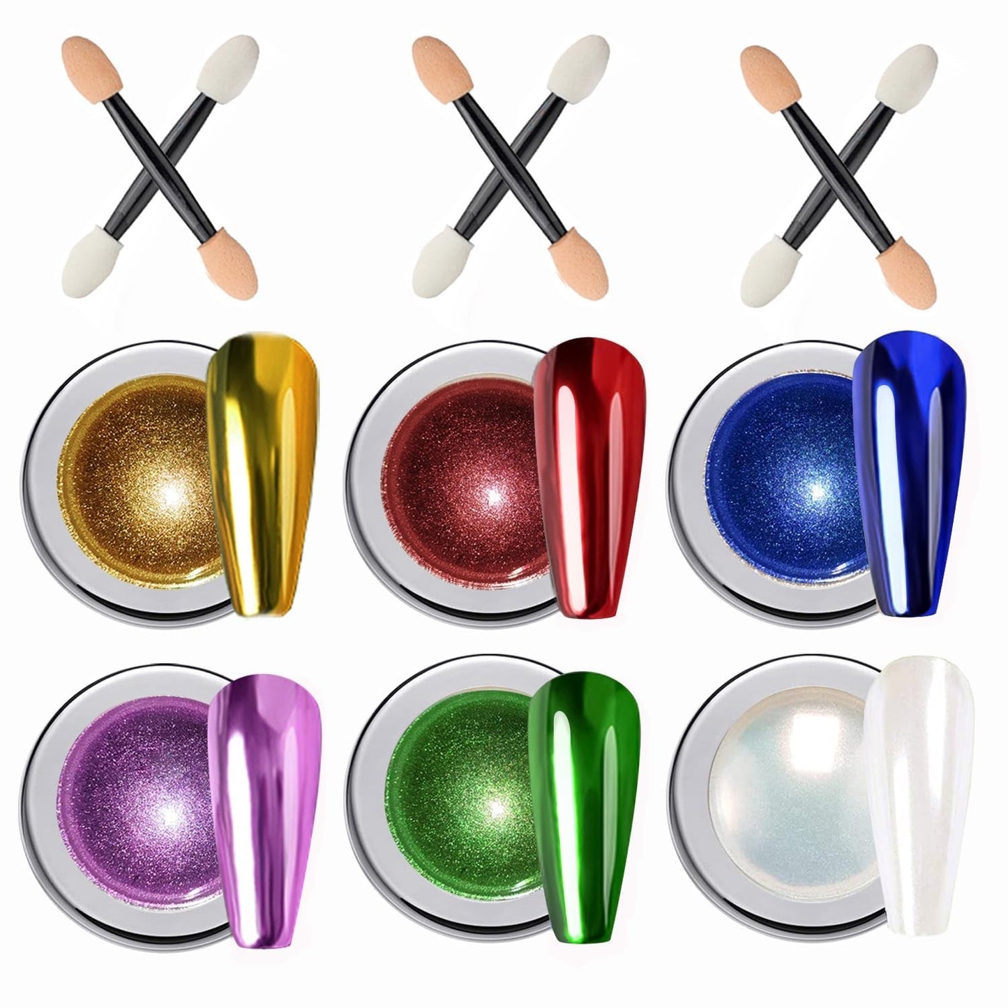 Wahrshei 6 Chrome Nail Powder, Chrome Pulver Nägel Mit Spiegeleffekt, Laser Chrome Puder, Pearl Effect Powder voor geglazuurde donutnagels
