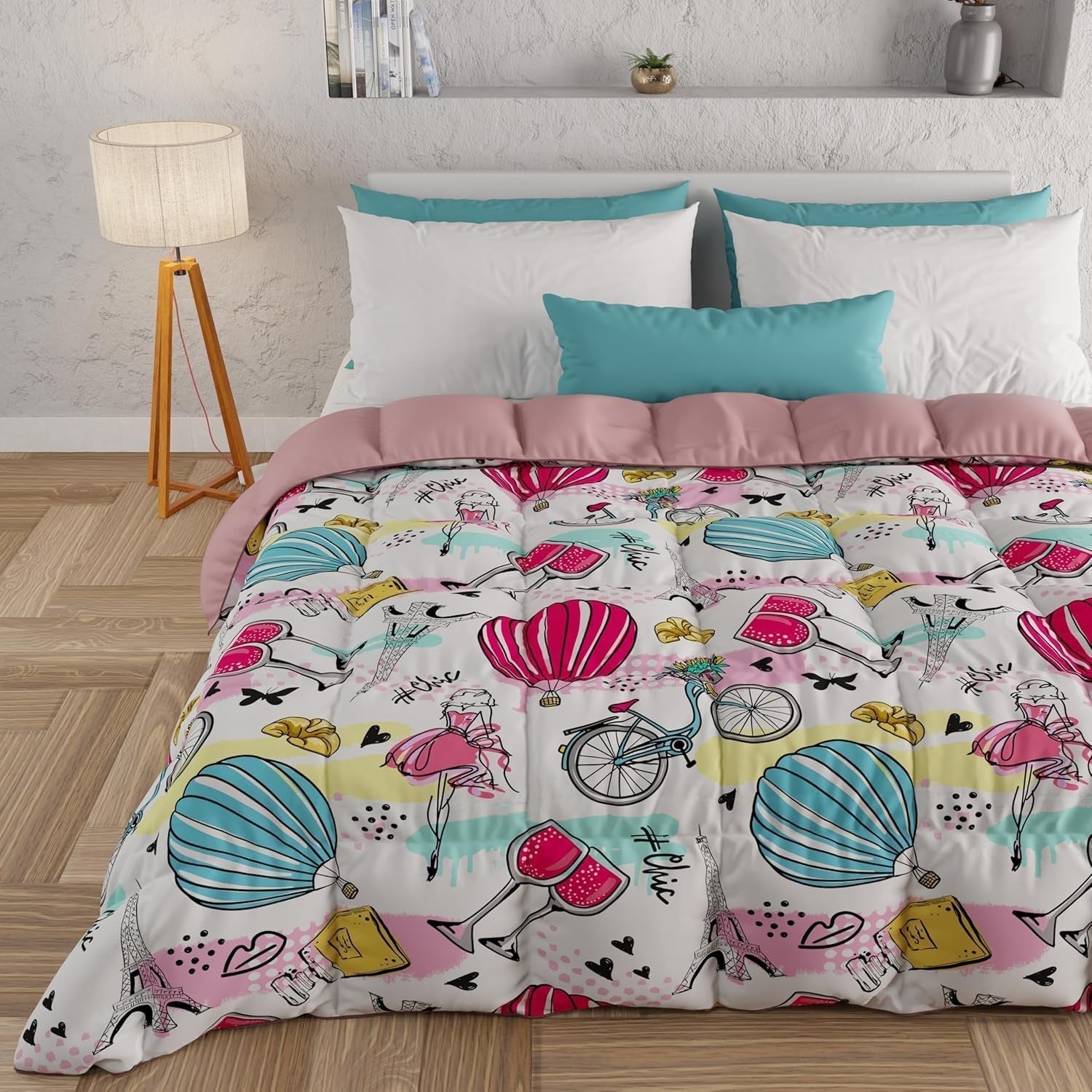 PETTI Artigiani Italiani - Winterquilt, Winterquilt, Eenvoudige quilt, Dubbelzijdig, Monocolor en digitaal printen, 100% hypoallergene microvezel, Made in Italy