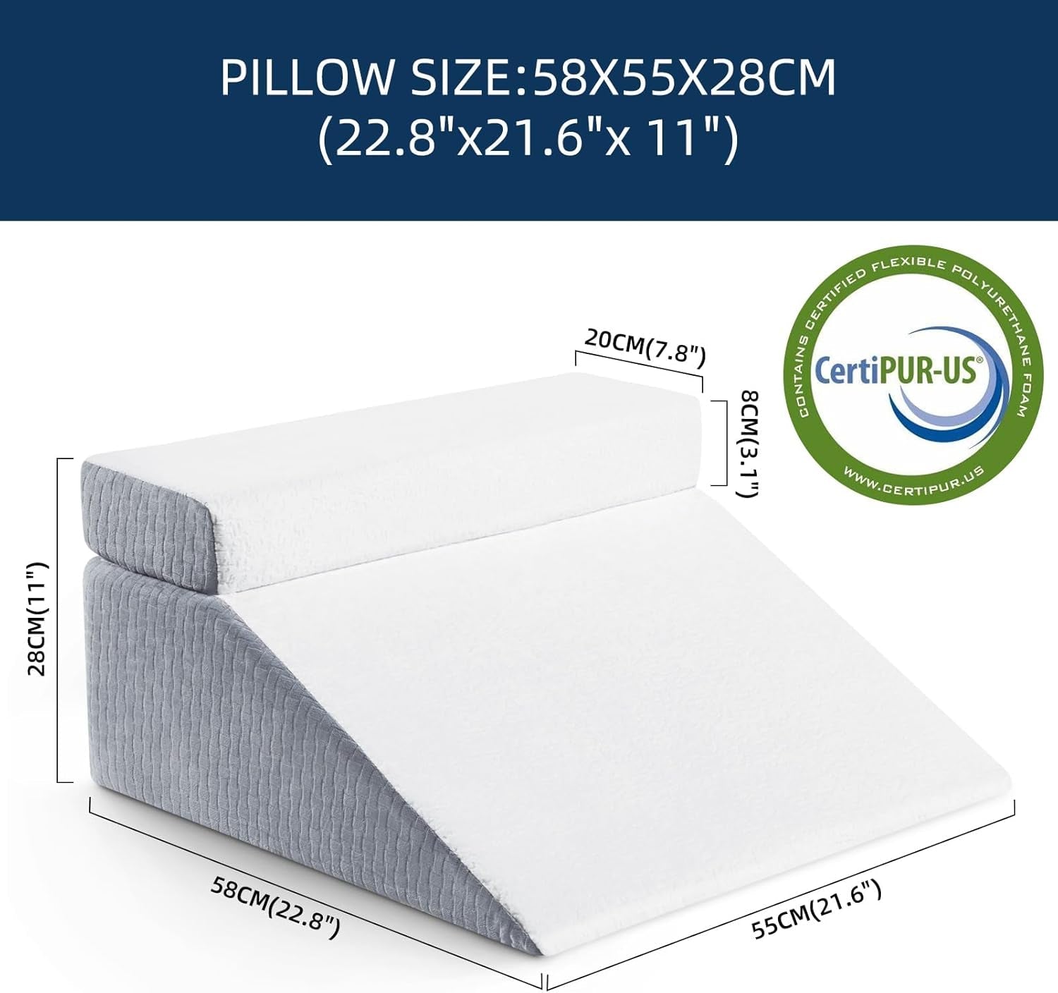 Leeskussen en verenbeen Liftkussen Memory Foam Kussen voor nek, rug en benen, multifunctioneel afneembaar kussen voor bed, bank, zitten, slapen en rusten, 58x55x28cm