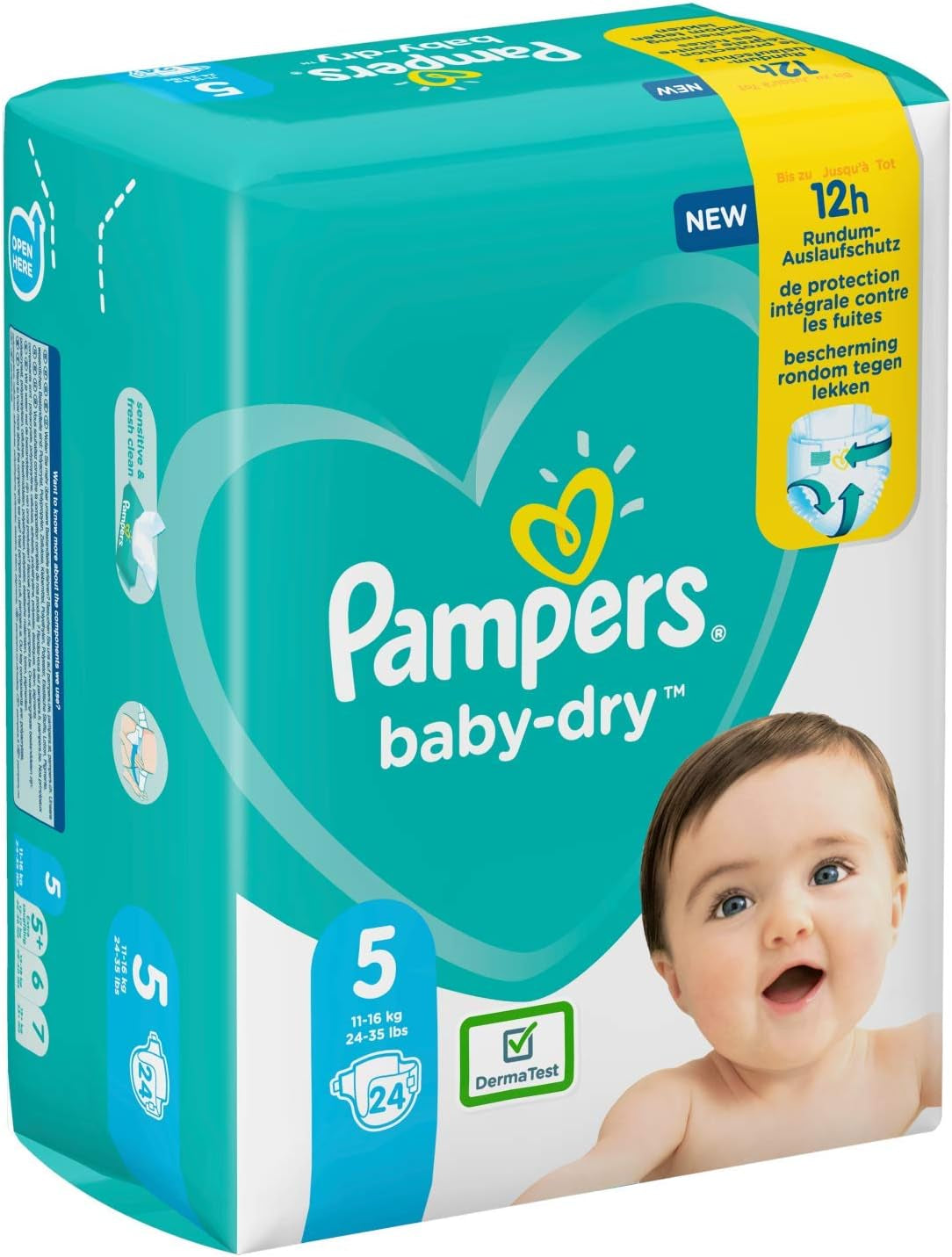 Pampers luiers voor baby's maat 5 (11-16 kg), 24 stuks, tot 12 uur lekbescherming