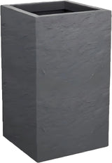 Volcania Up plantenbak, vierkant, hoog, 36 l, steenlook, enkelwandig, watertank, 29,5 x 29,5 x 49,5 cm, antracietgrijs