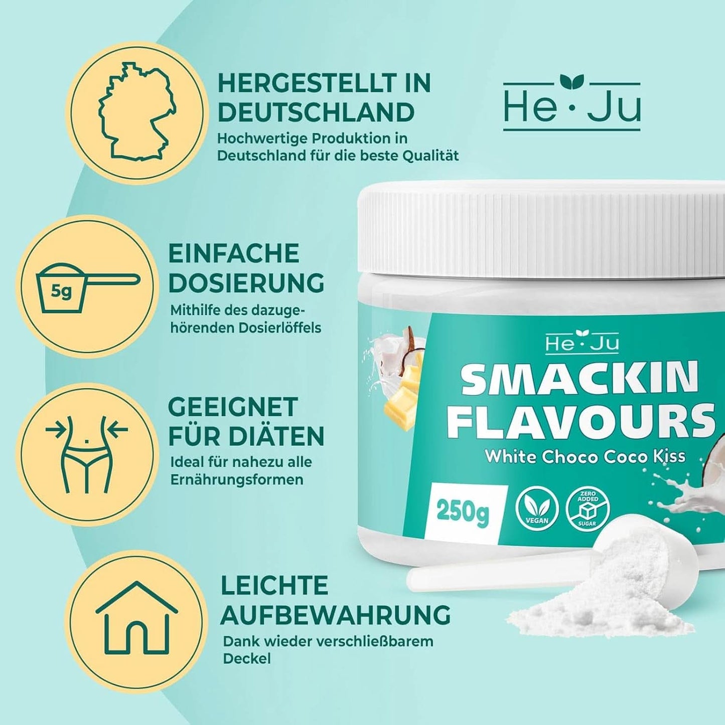 He-Ju, Poeder met witte chocolade en kokossmaak, 250 gram Aromas Naty Shop