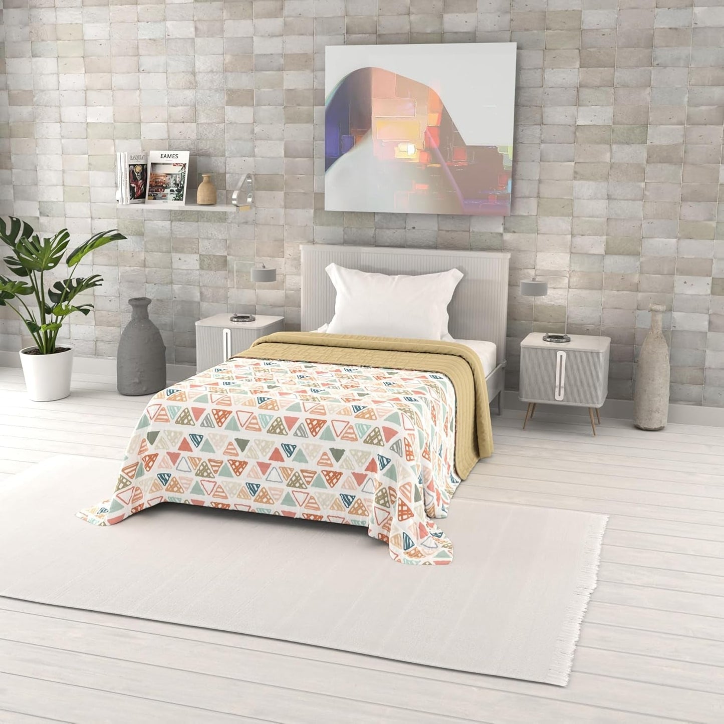Zomerdekbed met fantasieprint, polyester vulling, bloemblaadjes, 260 x 270 cm