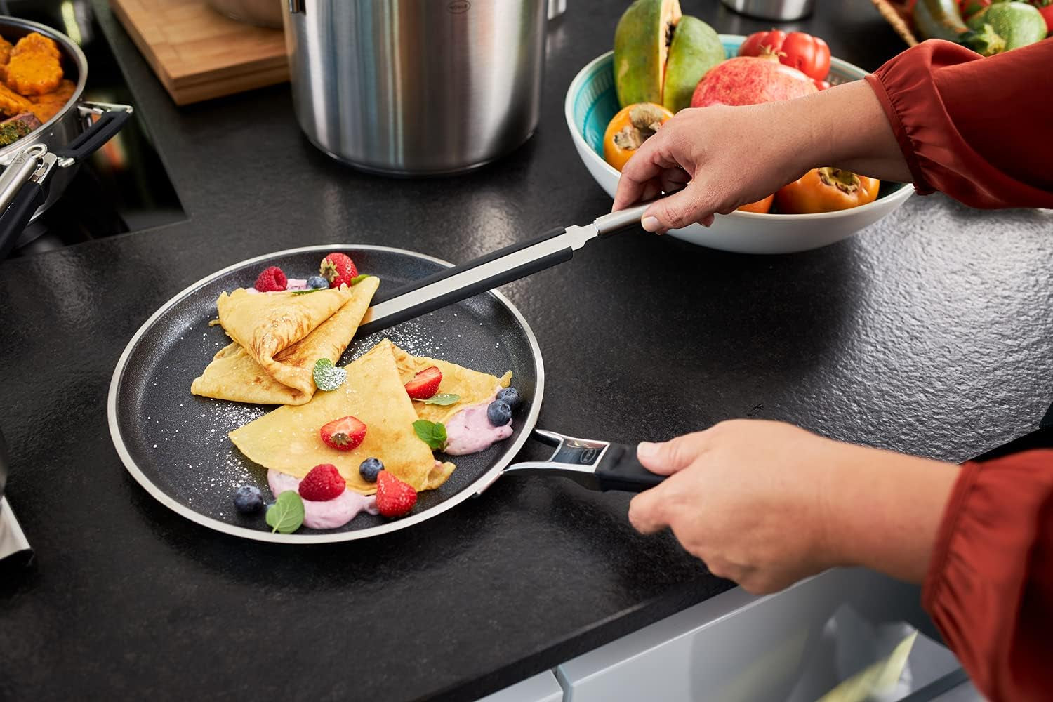 RÖSLE SILENCE PRO pannenkoekpan, premium krasbestendige Proresist antiaanbaklaag, 18/10 roestvrij staal, geschikt voor inductie Potten en pannen Naty Shop