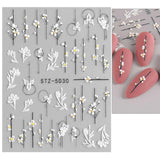JMEOWIO 3D Nagelsticker Frühling Blume Nail Art Sticker Selbstklebend Nagelaufkleber 5D Stereoskopisch Blumen Decoratie Nageldesign Zubehör 4 Blatt