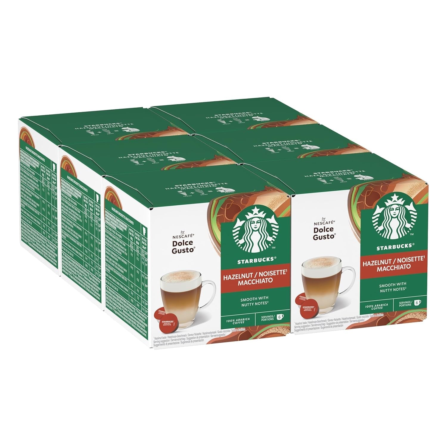 STARBUCKS Hazelnoot Macchiato van Nescafé Dolce Gusto, Dunkle Röstung, Kaffeekapseln 6 x 12 (72 Kapseln)