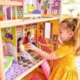 KidKraft Kayla houten poppenhuis met meubels en accessoires, 3-laags speelset voor pop van 30 cm, speelgoed voor kinderen vanaf 3 jaar, 65092 - Exclusief op Amazon