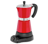 Cilio Classico espressomachine voor 6 kopjes | elektrisch 480W | Ø 11,5 cm Hoogte: 25 cm | aluminium | rood | geïntegreerde kookplaat | met warmteopslagfunctie en reduceerfilter | voor reizen of kamperen