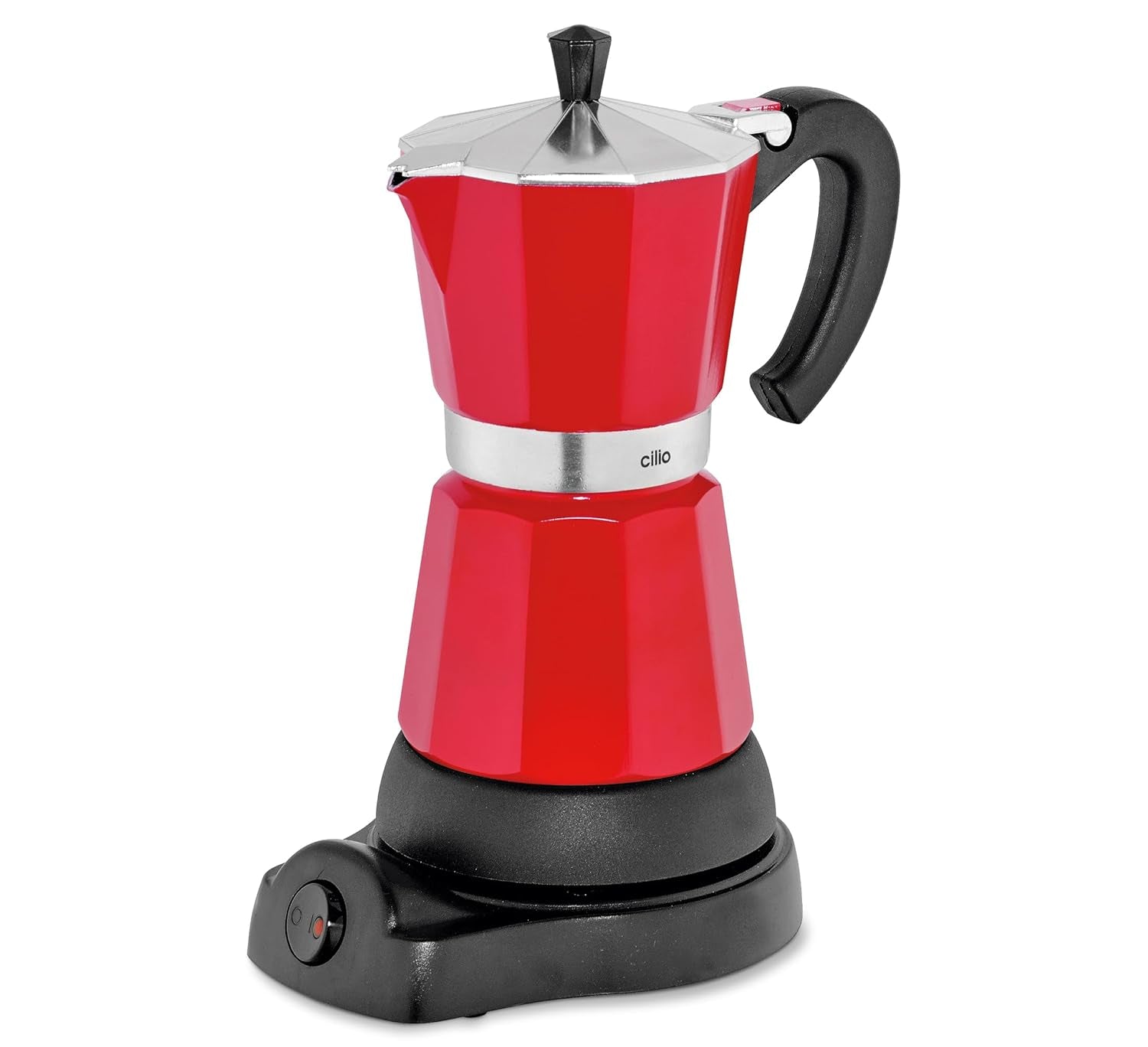 Cilio Classico espressomachine voor 6 kopjes | elektrisch 480W | Ø 11,5 cm Hoogte: 25 cm | aluminium | rood | geïntegreerde kookplaat | met warmteopslagfunctie en reduceerfilter | voor reizen of kamperen