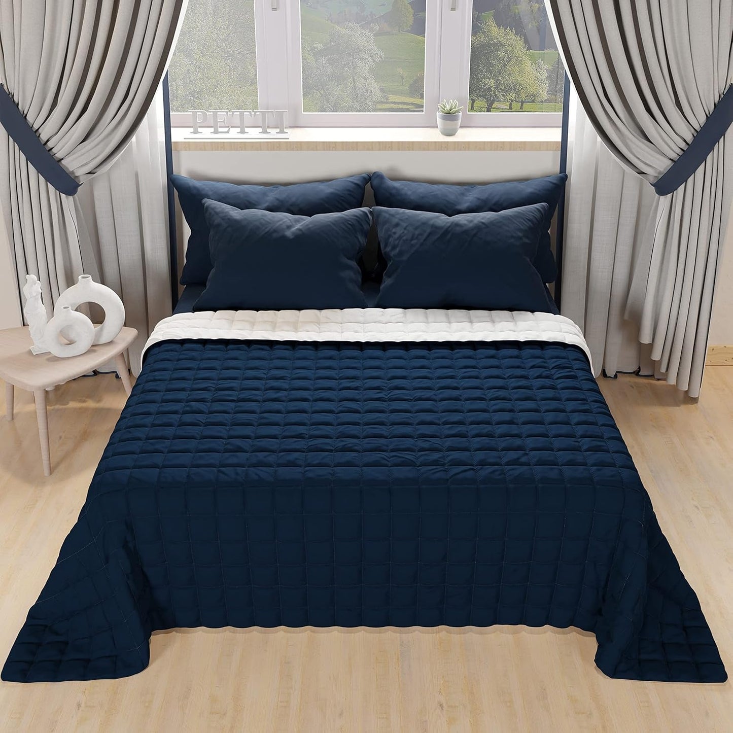 PETTI Artigiani Italiani - Eenpersoonsbeddekbed, dubbelzijdig dekbed, lentedekbed, nachtblauw, wit, 100% Made in Italy Dekbedden en dekbedden Naty Shop