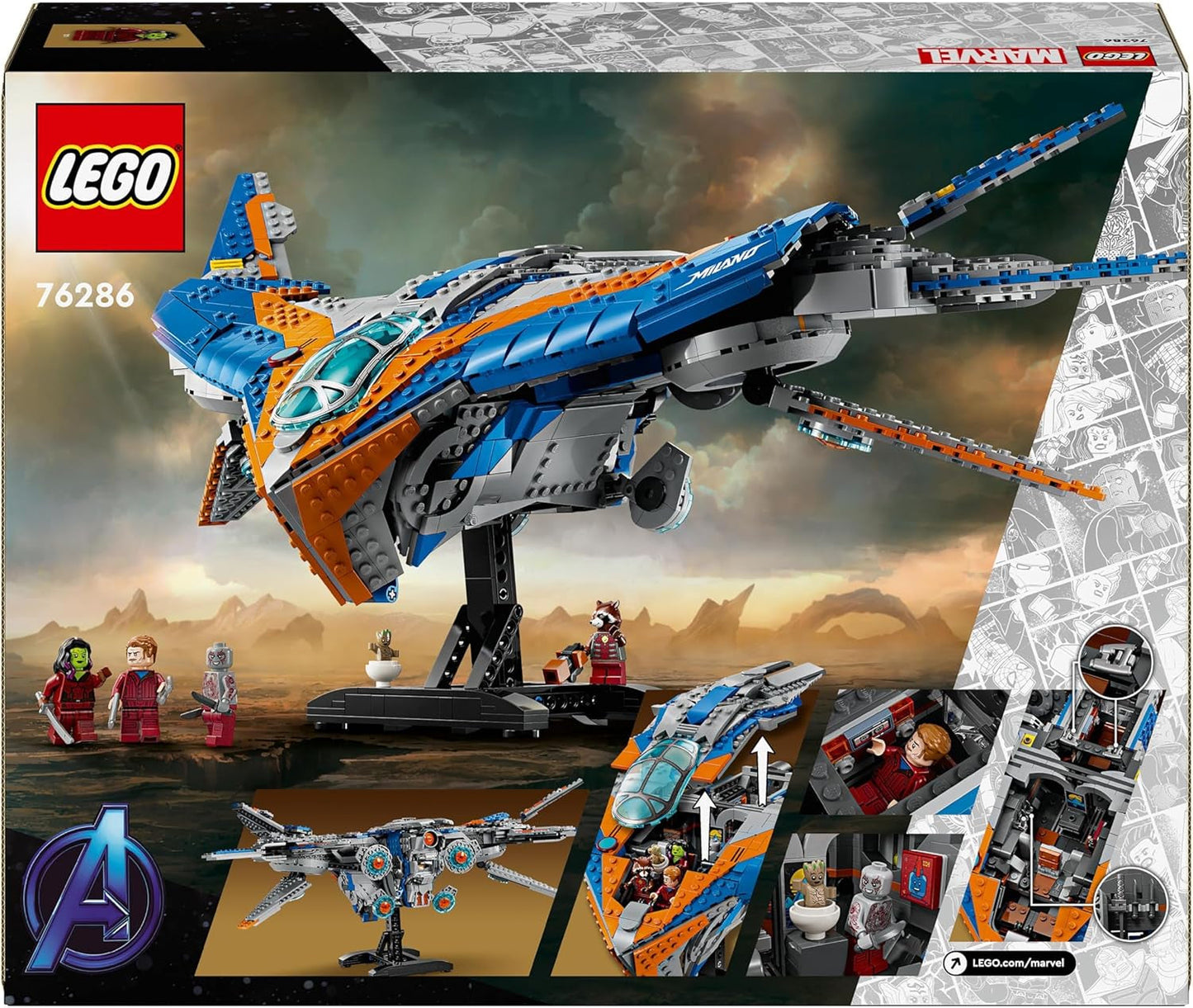 LEGO Marvel Guardians of the Galaxy: The Milano Building ruimteschipmodel met 4 superhelden minifiguren Avengers Flyer voor ruimteavonturen cadeau voor jongens en meisjes 76286 Bouwsets Beuche in LEGO-Store