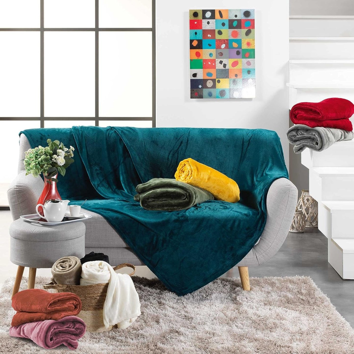 Douceur D'Intérieur, flanellen deken, 125 x 150 cm, roze, flanellen dekbedden en dekbedden Naty Shop