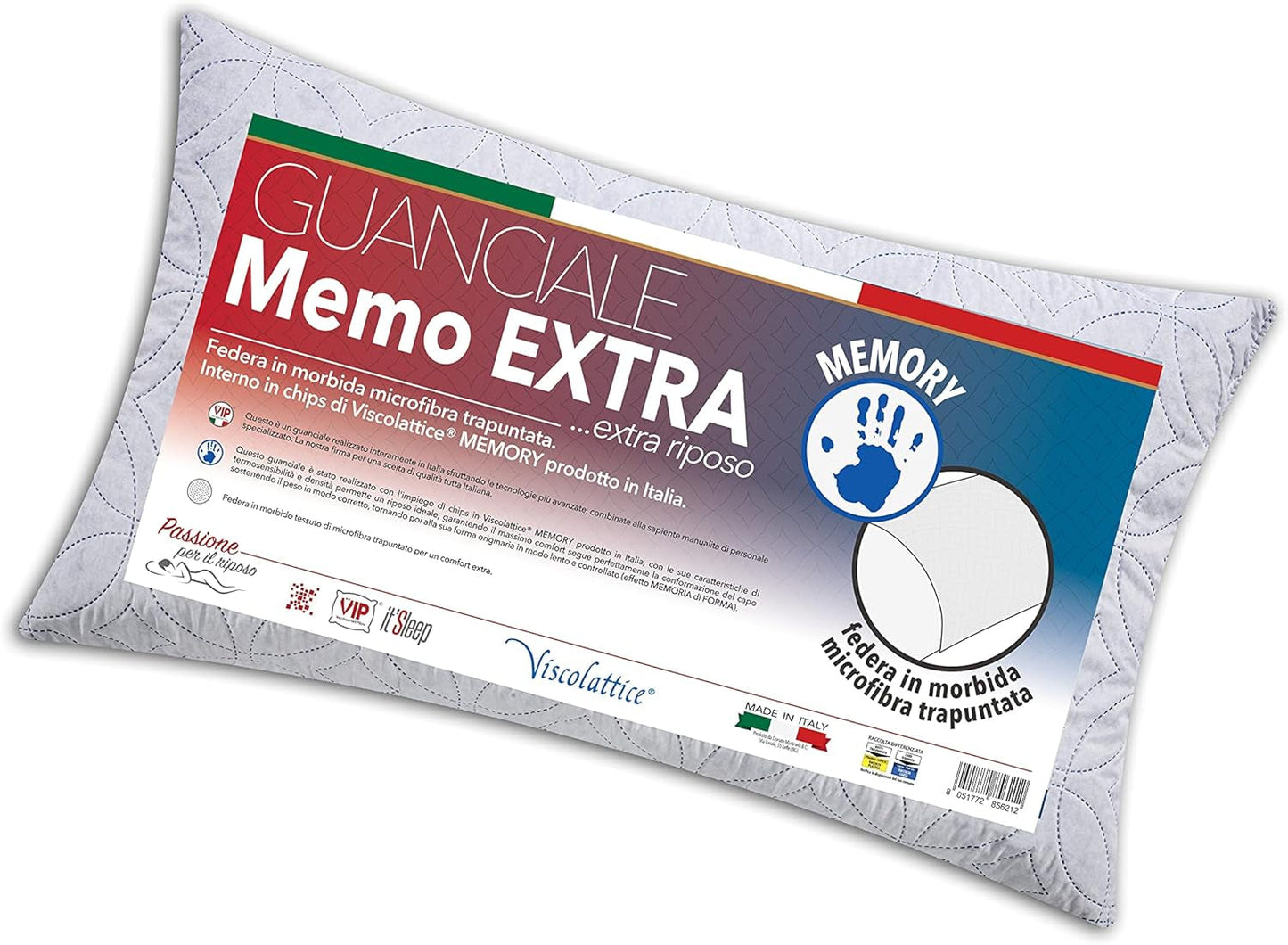 V.I.P. Zeer belangrijk kussen V.I.P. Wit Memory Flake kussen 45 x 75 cm kussen polyester gewatteerde hoes super ademend zacht gemaakt in Italië Naty Shop standaard kussens standaard titel