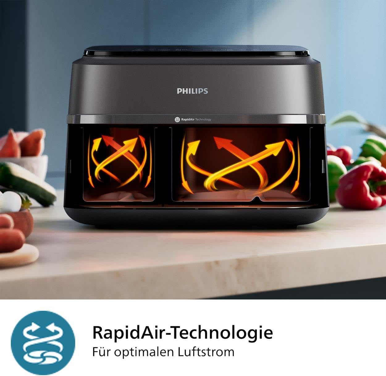 Philips Airfryer Dual Basket 3000 Serie, 9L, 2 manden, 2 borden tegelijk klaar, Rapidair technologie plus hete lucht Apparaten Naty Shop