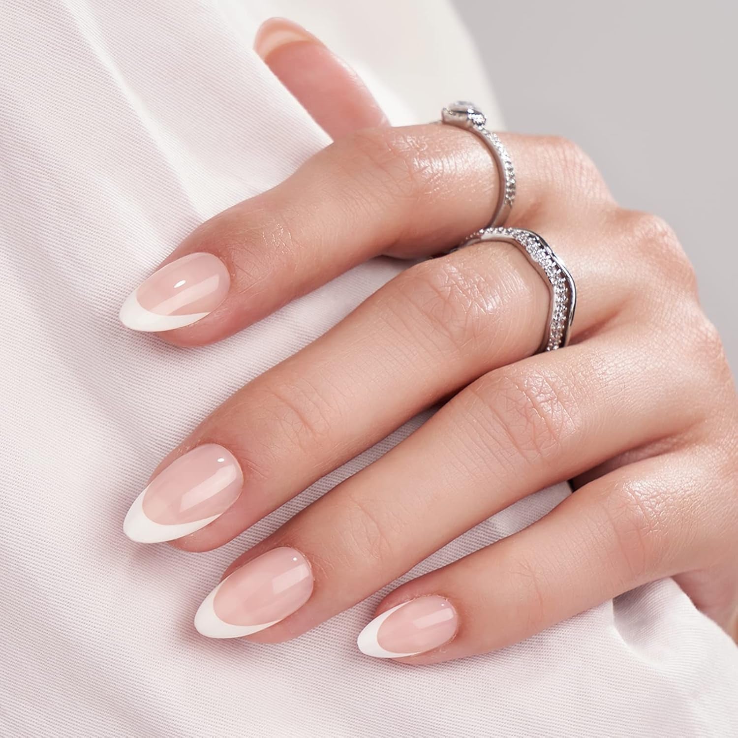 Btartbox Korte vierkante kunstnagels Baby Boomer lijm op witte gradiënt roze kunstnagels Korte kunstnagels met nagellijm 30 stuks vierkante kunstnagels