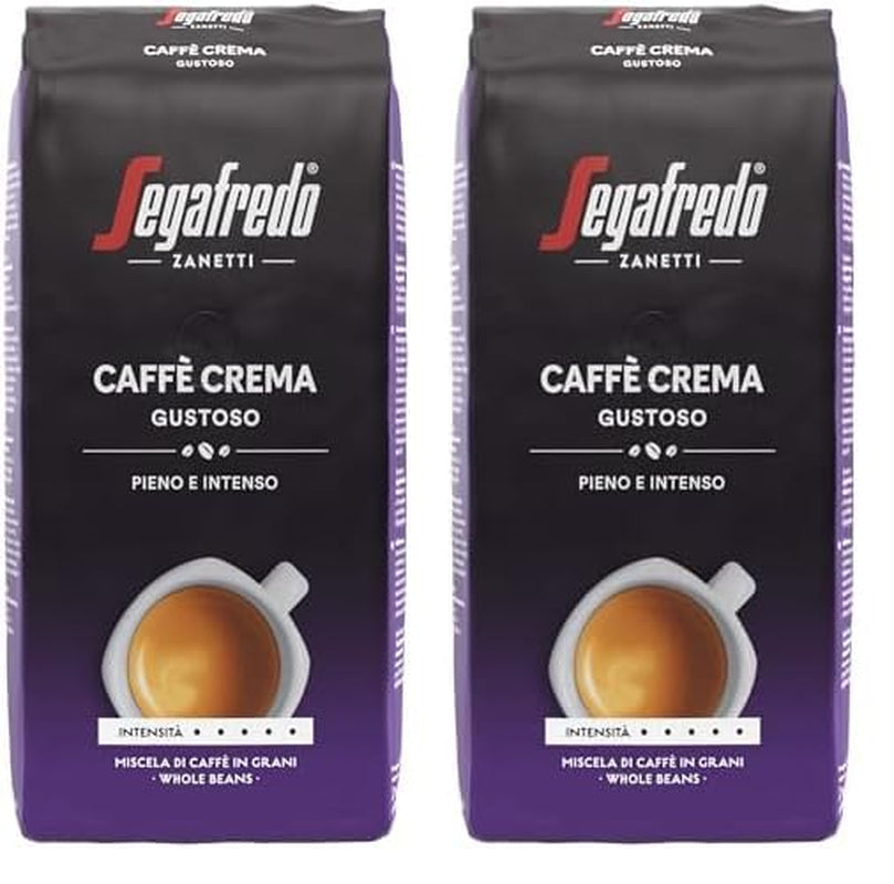 Segafredo Zanetti Caffè Crema Gustoso - Hele Boon (Pak van 1 kg) - Geschikt voor Caffè Crema - Lang en donker gebrande koffiebonen, volle en intense smaak (Pak van 2)
