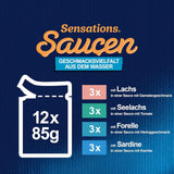 Felix Sensations Sauzen Nat kattenvoer, diverse vismix, verpakking van 6 (6 x 12 zakjes van elk 85 g)