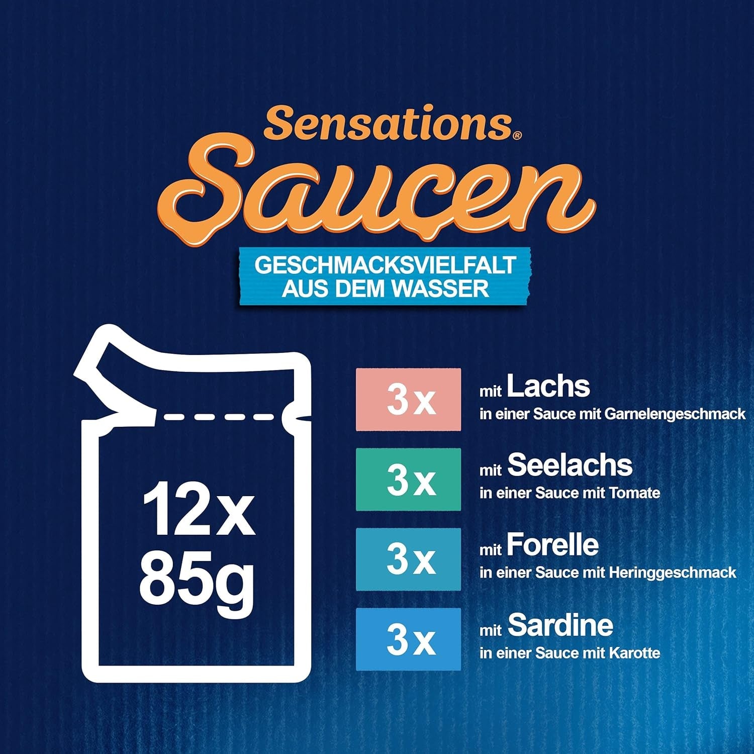 Felix Sensations Sauzen Nat kattenvoer, diverse vismix, verpakking van 6 (6 x 12 zakjes van elk 85 g)