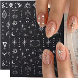 3D zilver metallic nagelstickers, nagelstickers voor vrouwen, ster, maan, zon, nagelfolie, zelfklevende stickers, vlindernagelstickers, nagelstickers, nageldesignaccessoires, 8 stuks