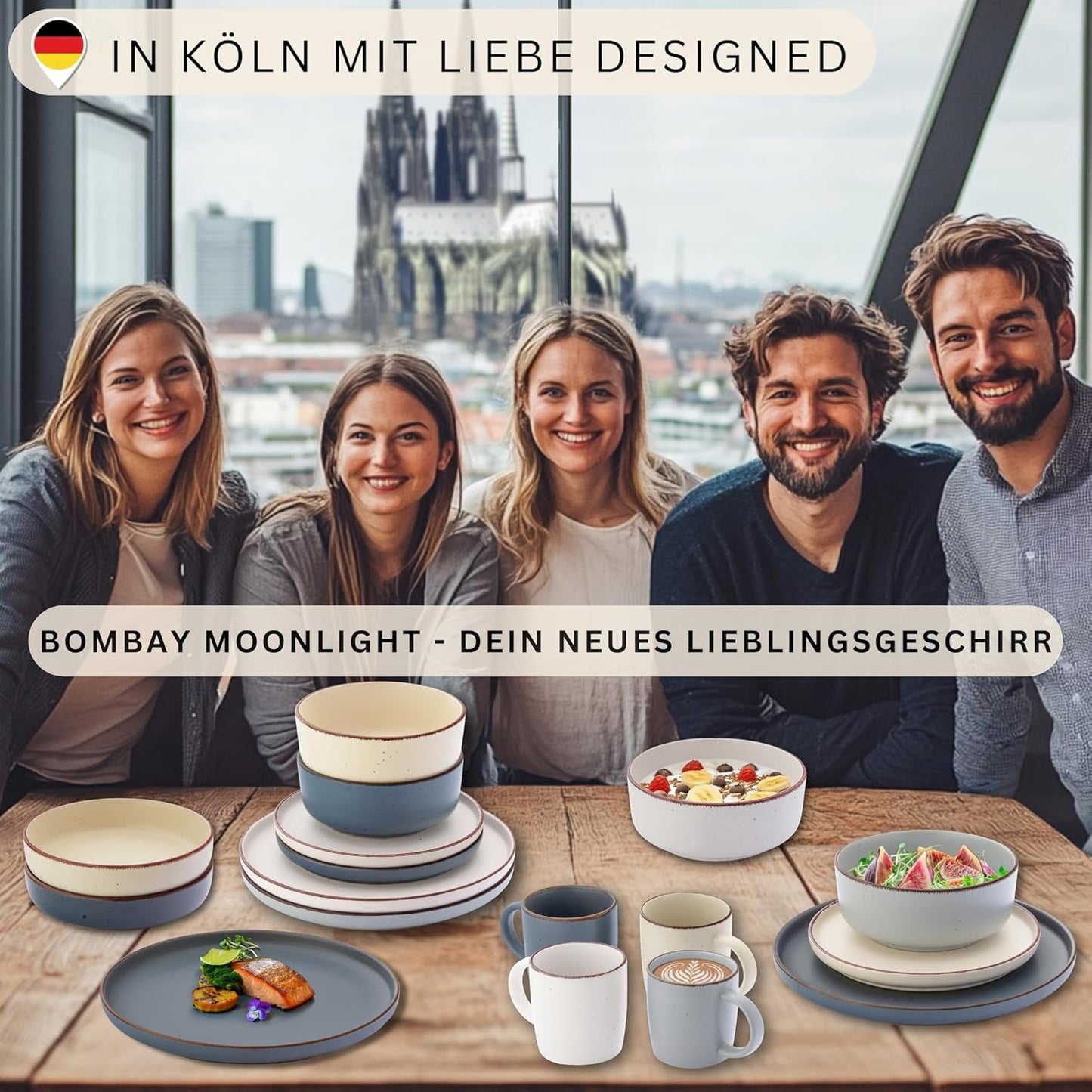 SÄNGER Bombay Maanlicht | 12-delige keramische serviesset voor 4 personen, 4 dinerborden, 4 dessertborden, 4 kommen, diverse kleuren | DE WAARDE-COLLECTIE