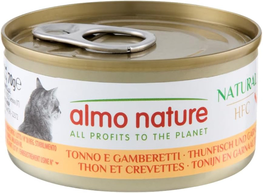 Almo Nature HFC natuurlijk kattenvoer - tonijn en garnalen, 24 stuks (24 x 70 g)