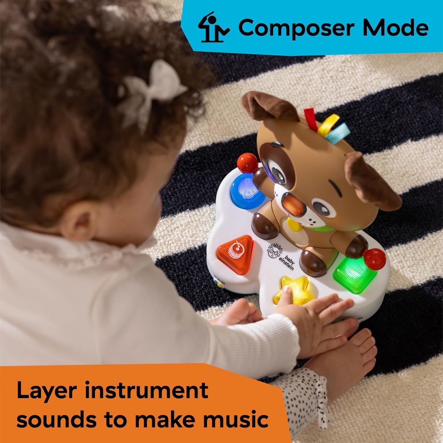 Baby Einstein, Drum & Learn Dean Muzikaal leerspeelgoed - Multisensorisch babyspeelgoed, 2 speelmodi, kleuren, vormen en instrumenten, 50+ geluiden, vanaf 6 maanden Babyspeelgoed Naty Shop