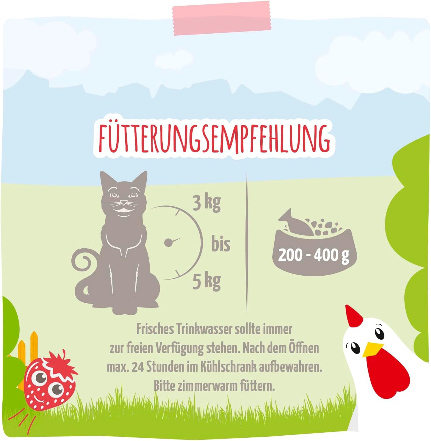 MjAMjAM - Premium natvoer voor katten - delicate kip met fruitige aardbeien 400 g, verpakking van 6 (6 x 400 g), natuurlijk met extra vlees