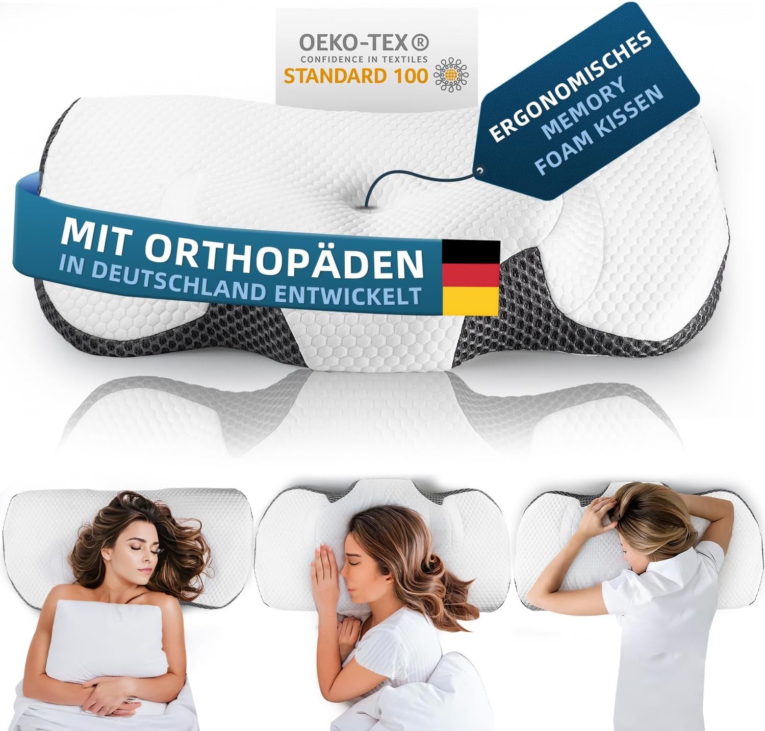 IDEA Nekpijnkussen, orthopedisch kussen gemaakt van traagschuimkussen, ergonomisch nekkussen Kussen met optimale ondersteuning, anti-snurkkussen voor zij-, rug- en buikslapen Cervicale orthopedische kussens Naty Shop Standaardtitel