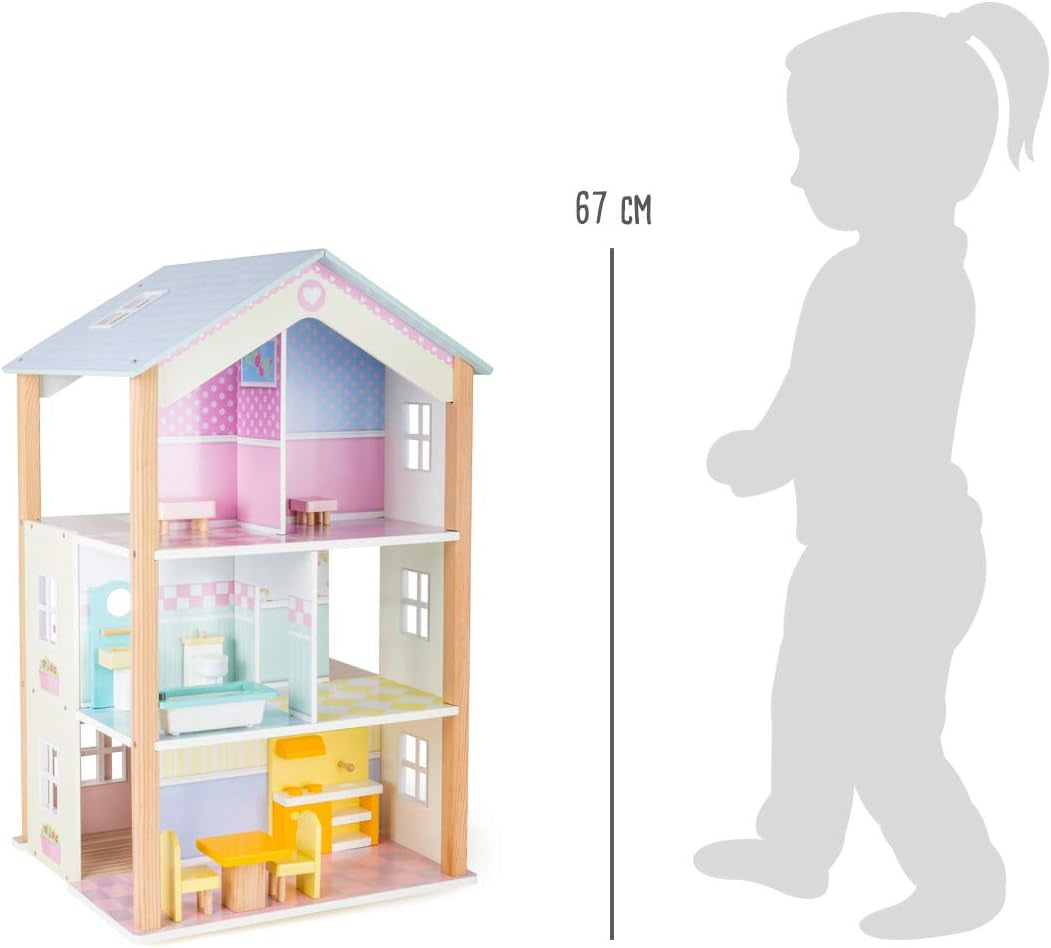 Small Foot 11192 3-laags draaibaar houten poppenhuis inclusief speelgoedmeubilair Veelkleurig 37 x 40 x 67 cm Naty Shop poppenhuizen