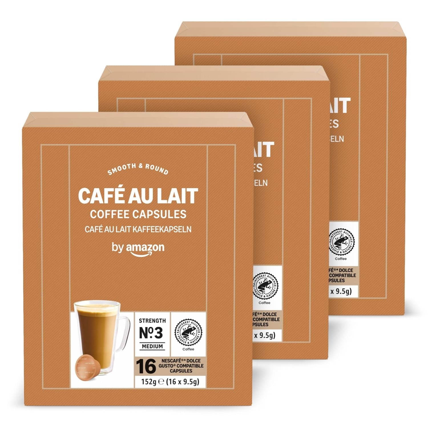 door Amazon Cafe au Lait Dolce Gusto compatibel Kaffeekapseln, 48 Kapseln (3 Packungen mit je 16 Stück)