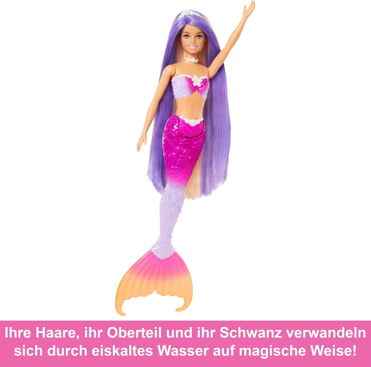 BARBIE Zeemeerminpop - Geïnspireerd door de tv-serie "Barbie: Hidden Magic" met kleurveranderingseffect en accessoires, 19 cm lang roze haar voor styling, voor kinderen vanaf 3 jaar, HRP97