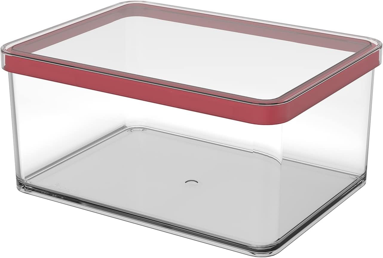 Rotho Loft set van 5 voorraadpotten met deksel, verschillende maten, BPA-vrij voedselplastic (PP), helder/rood, (21,4 x 21,4 x 23,5 cm) Naty Shop voedselbewaardozen 2,25 l breed