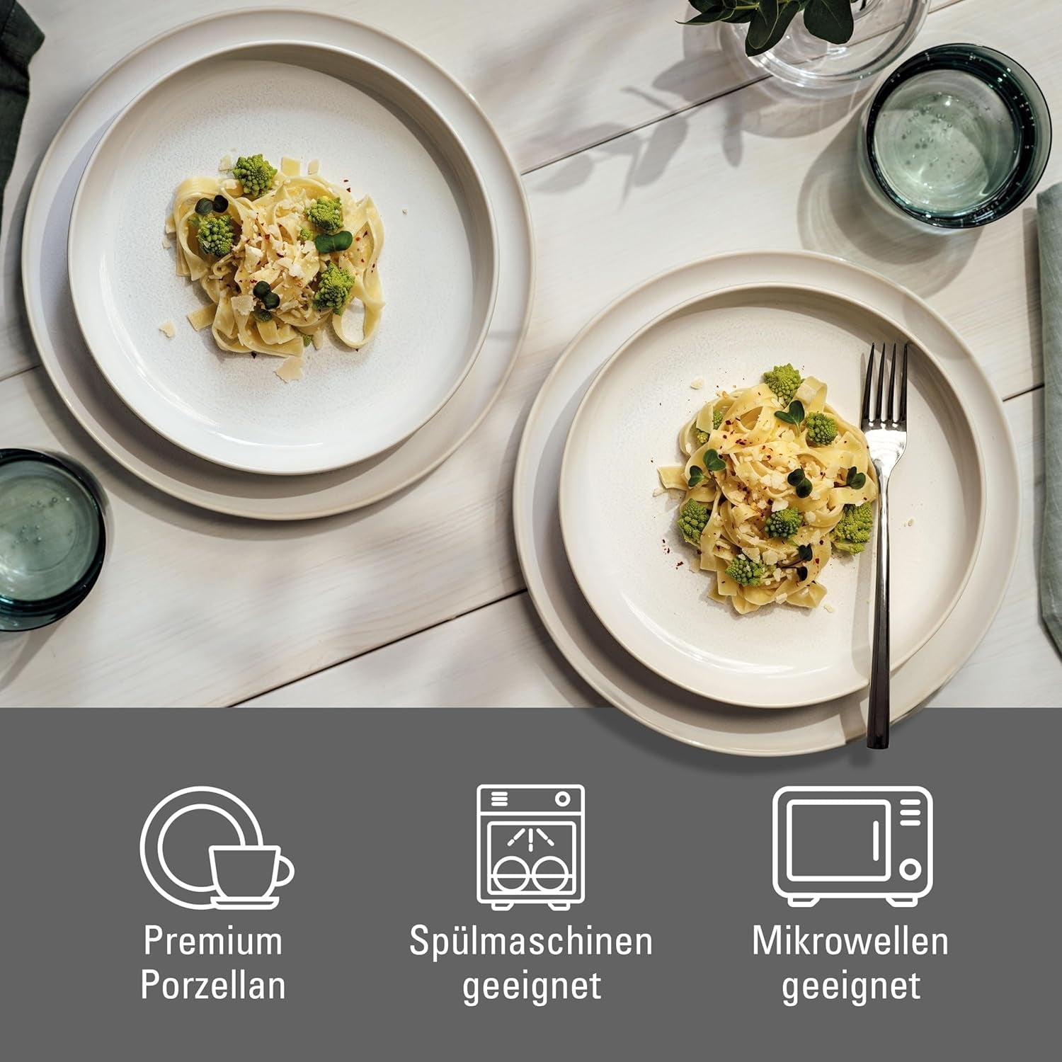leuk vinden. van Villeroy & Boch – Crafted Cotton Dinner-Set 4 teilig Weiß, Spülmaschinenfest, Mikrowellensicher, Geschirrset, Tafelservice Modern, Speiseteller, Tiefe Teller, Pottery-Look, Premium Porzellan