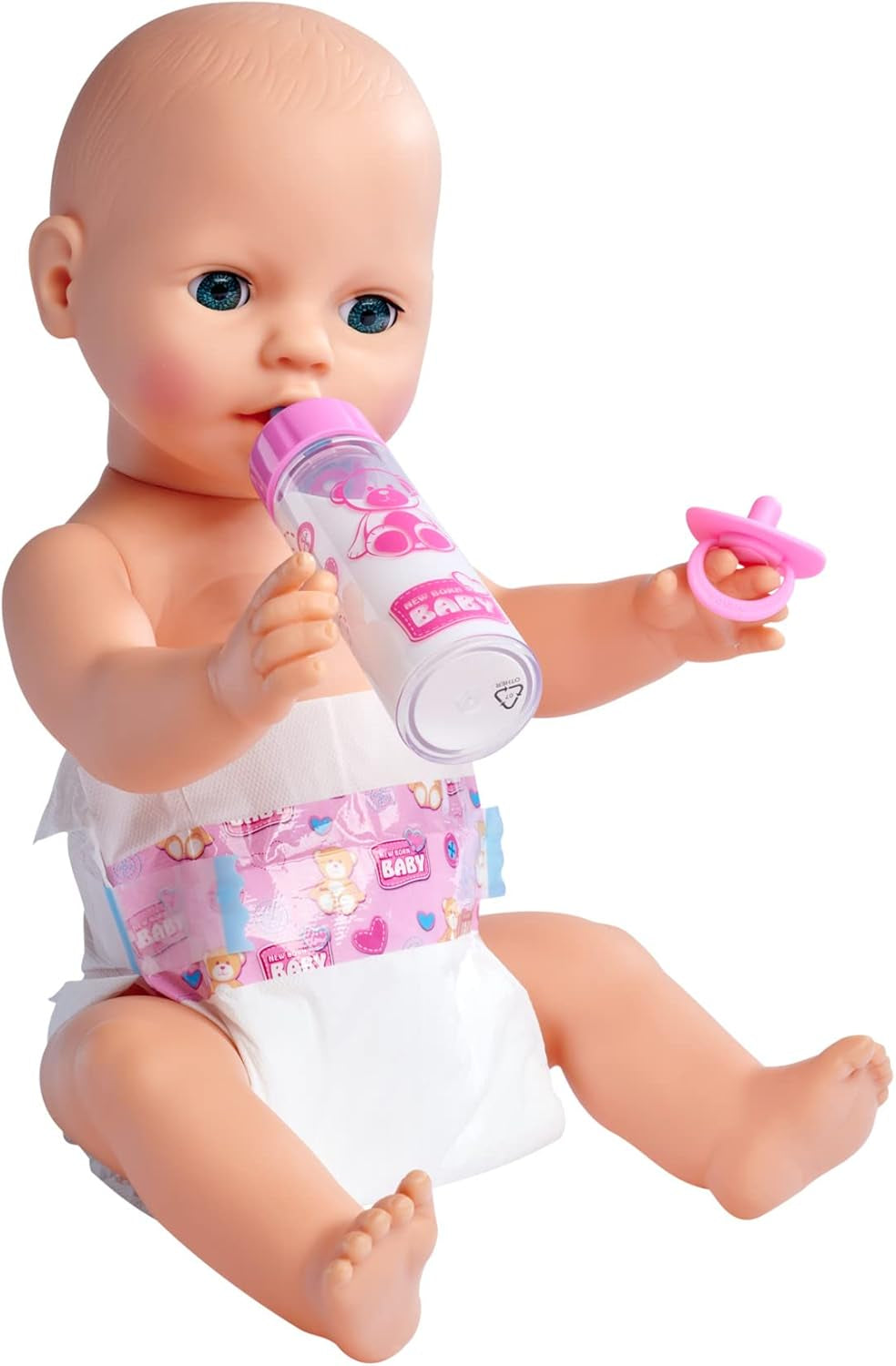 Simba 105562487 - New Born Baby First Voedingsset, fopspeen, luier en melkfles met verdwijnende inhoud, voor poppen van 38-43 cm Naty Shop Dolls