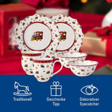 Villeroy & Boch - Toy's Delight ontbijtset voor 2 personen, locomotiefontwerp, 6-delig, kleurrijk, Kerstmis, serviesset met borden, kopjes en schalen voor ontbijt, kerstservies, premium porselein