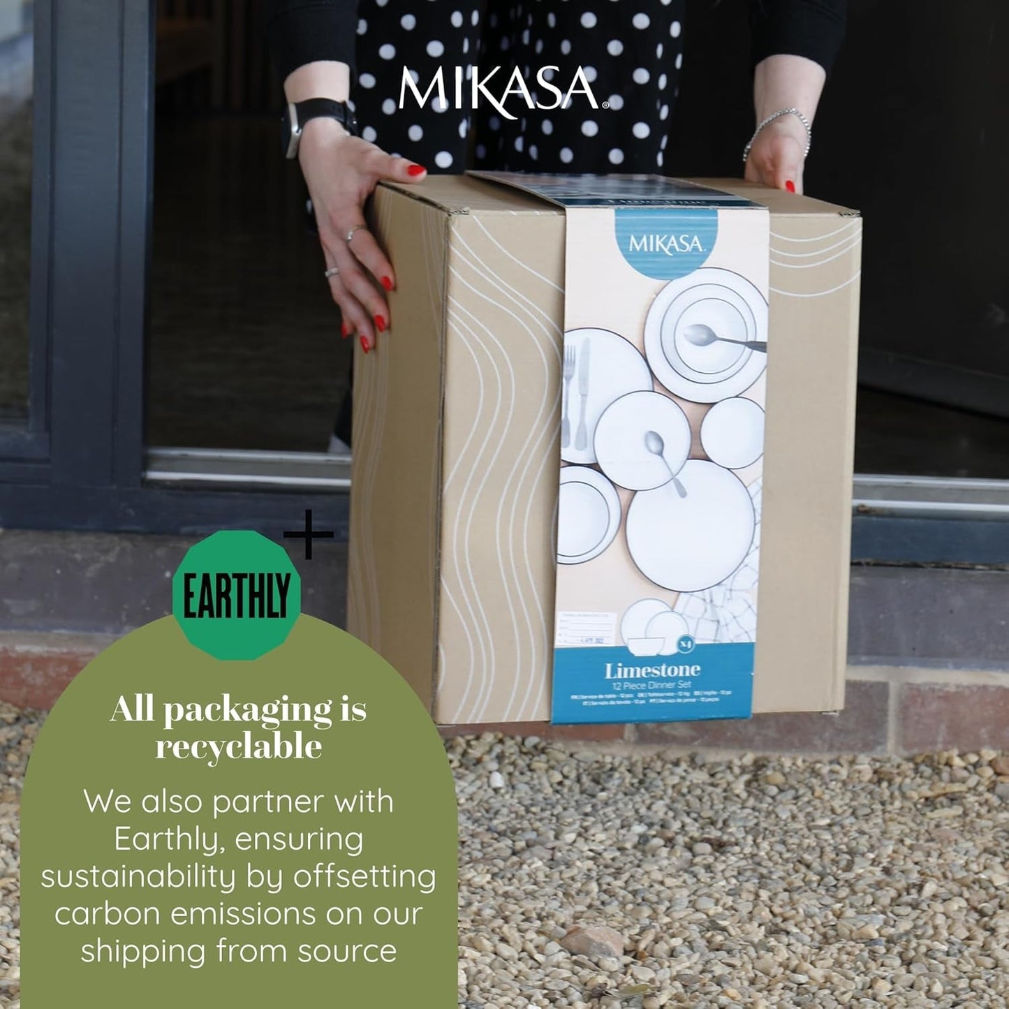 Mikasa Jardin 12-delige serviesset, 4-persoons aardewerk serviesset met borden, zijborden en schalen, groen - geschenkdoos en vaatwasmachinebestendig