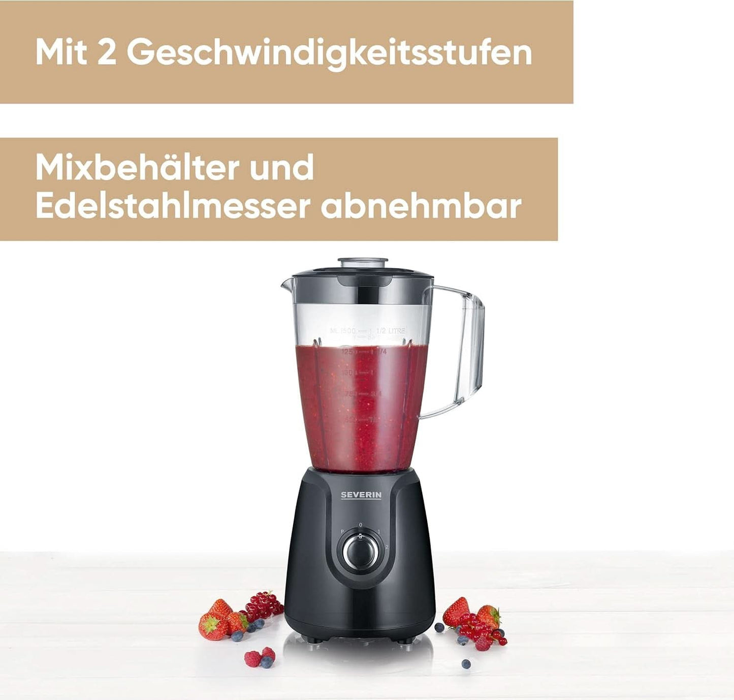 SEVERIN Standmixer Mit 1,5 L Mixbehälter Aus Tritan, Mixer Mit 2 Stufen en Pulse-Funktion, Leistungsstarker Küchenmixer Mit Edelstahlmesser, 600 W, Schwarz, SM 3707 Keuken Naty Shop